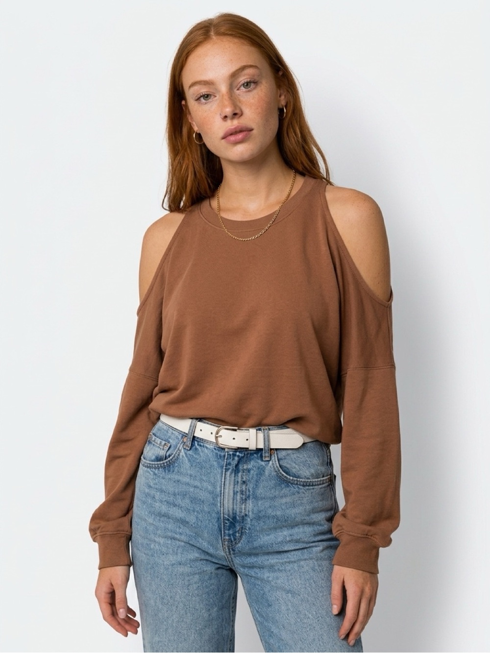 Lanston Brown Cotton-Tencel Halter Open-Back Sweatshirt Top XS